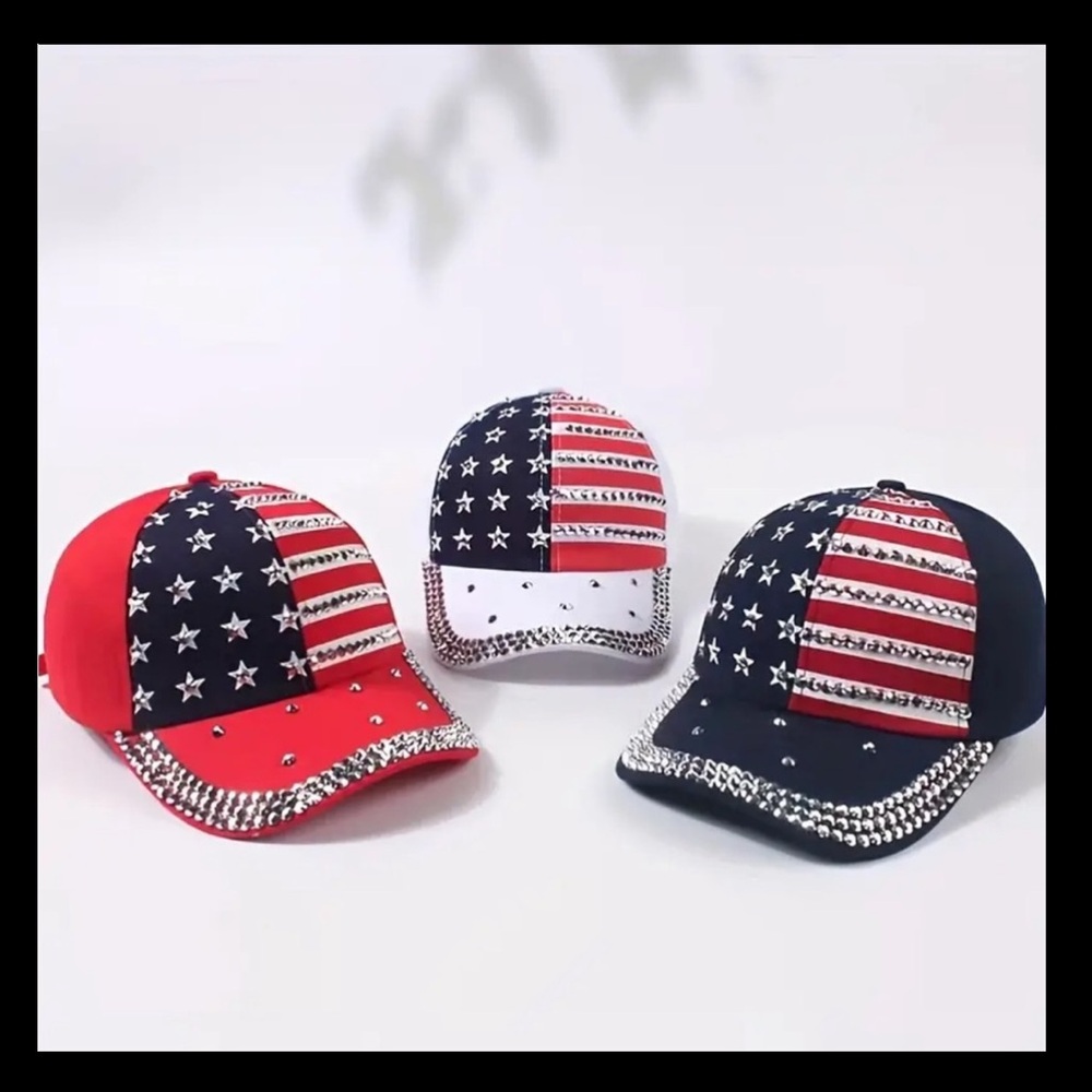🇺🇸 1 Patriotic Rhinestone Baseball Cap - American Flag Star & Stripe - Picture 5 of 6
